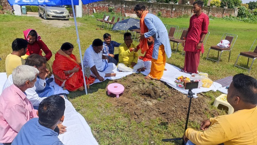 स्वामी श्री नारायण चैतन्य ब्रह्मचारी जी महाराज ने की मोक्ष दयानी श्री राम कथा कथा स्थल पर भूमि पूजन